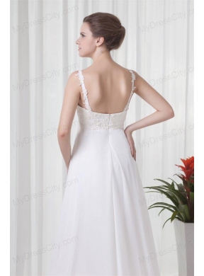 Empire Straps Appliques Chiffon Brush Train  Wedding Dress