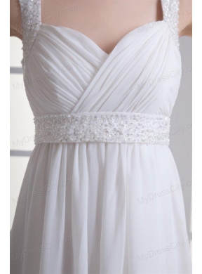 Empire Straps Beading and Ruching Chiffon Floor-length Wedding Dress