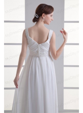 Empire Straps Beading and Ruching Chiffon Floor-length Wedding Dress