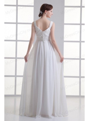 Empire Straps Beading and Ruching Chiffon Floor-length Wedding Dress