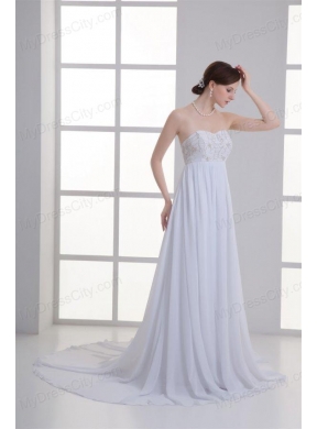 Empire Sweetheart Appliques Court Train Chiffon Wedding Dress