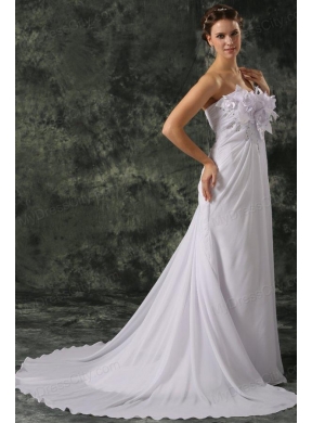 Empire Sweetheart Court Train Beading and Hand Made Flower Chiffon Wedding Dress