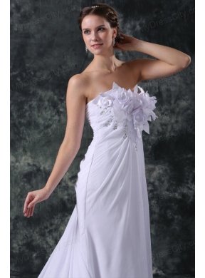 Empire Sweetheart Court Train Beading and Hand Made Flower Chiffon Wedding Dress