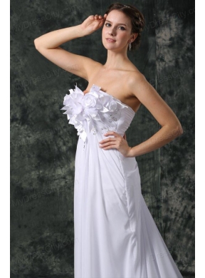 Empire Sweetheart Court Train Beading and Hand Made Flower Chiffon Wedding Dress