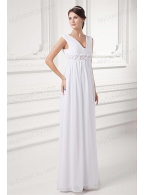 Empire V-neck Appliques Chiffon Ruching Wedding Dress