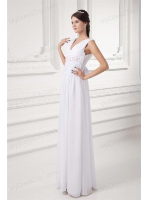 Empire V-neck Appliques Chiffon Ruching Wedding Dress