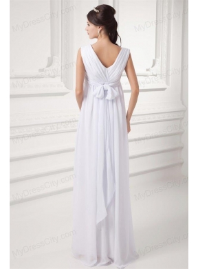 Empire V-neck Appliques Chiffon Ruching Wedding Dress