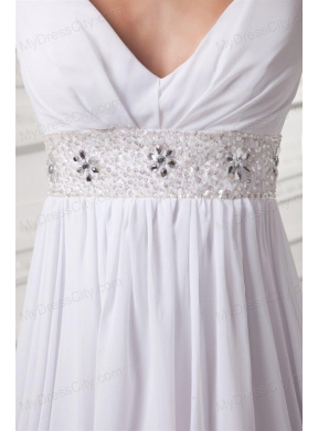 Empire V-neck Beading and Ruching Chiffon Long Wedding Dress