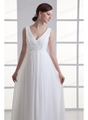 Empire V-neck Beading and Ruching Chiffon Wedding Dress