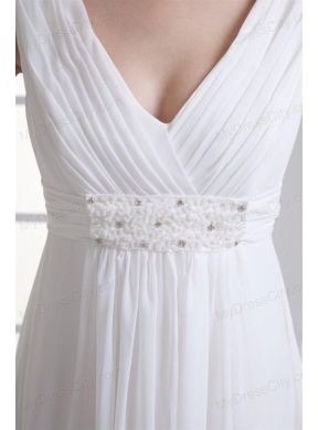 Empire V-neck Beading and Ruching Chiffon Wedding Dress