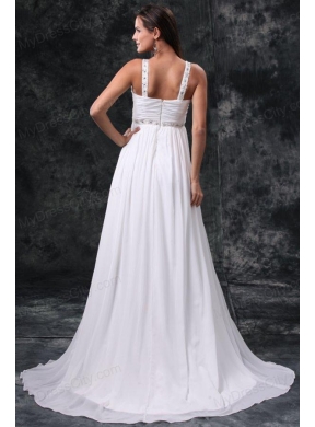 Empire V-Neck Beading and Ruching Zipper Up Chiffon Wedding Dress