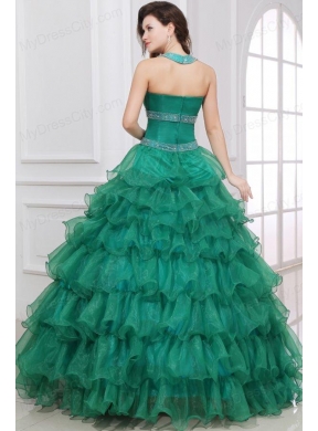 Halter Top Neck Beading and Ruffles Layered Quinceanera Dress