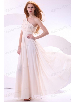 One Shoulder Beaded Decorate Bodice Empire Chiffon Wedding Dress