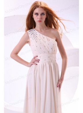 One Shoulder Beaded Decorate Bodice Empire Chiffon Wedding Dress