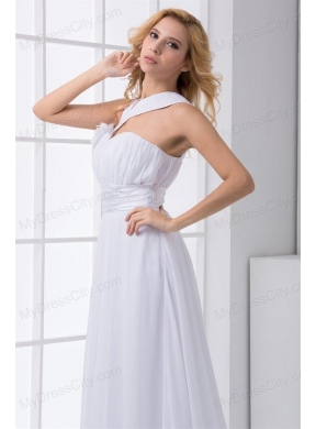 Pretty Empire Asymmetrical Neck Court Train Wedding Dress with Flower