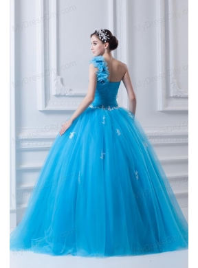 Princess One Shoulder Appliques Sky Blue 2014 Quinceanera Dress