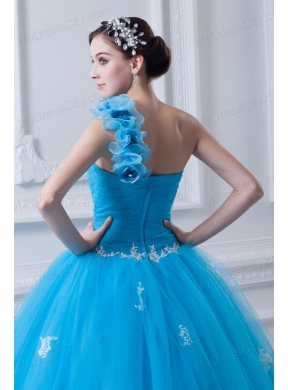 Princess One Shoulder Appliques Sky Blue 2014 Quinceanera Dress