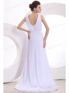 Scoop Empire Ruche Sweep Train Wedding Dress for Beach Wedding