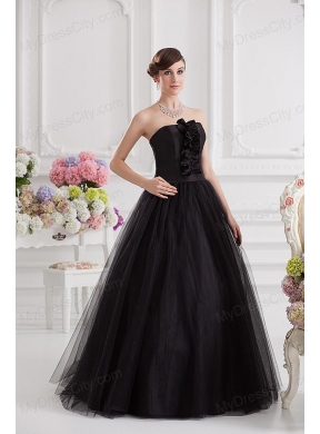 Simple A-line Strapless Tulle Black Quinceanera Dress with Ruffle