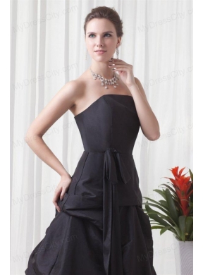 Strapless A-line Black Taffeta Ruche Decorate Quinceanera Dress