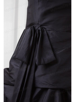 Strapless A-line Black Taffeta Ruche Decorate Quinceanera Dress