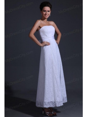 Strapless Empire Ankle-length Lace Wedding Dress with Bowknot