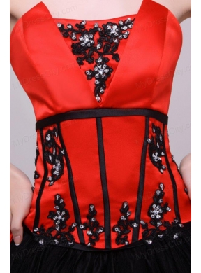 Strapless Red and Black Quinceanera Dress with Appliques with Beading