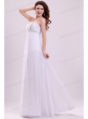 Straps Empire Chiffon Beaded Decorate Floor-length Wedding Dress