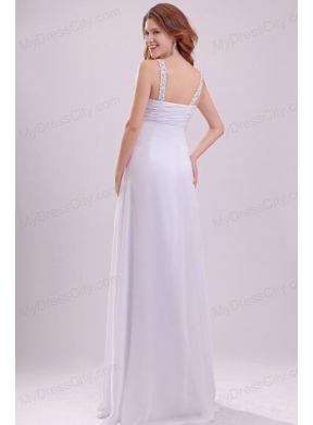 Straps Empire Chiffon Beaded Decorate Floor-length Wedding Dress