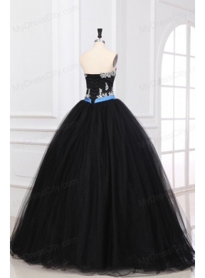 Sweetheart Appliques Decorate Organza Tulle Quinceanera Dress in Black