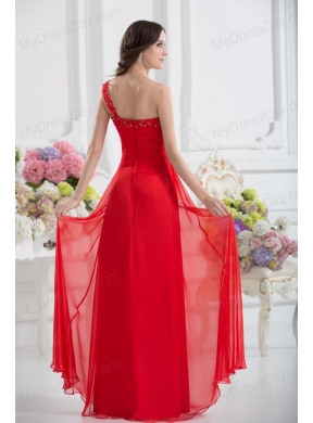 Sweetheart One Shoulder Empire Beading Red Prom Dress