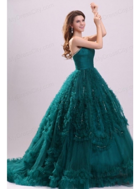 Sweetheart Teal Tulle Beading and Ruffles Quinceanera Dress