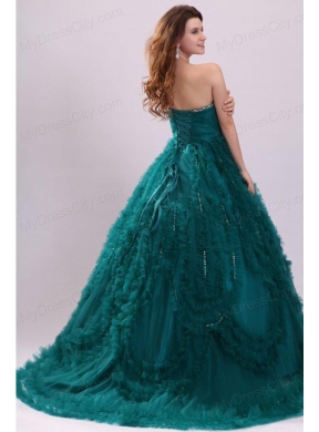 Sweetheart Teal Tulle Beading and Ruffles Quinceanera Dress