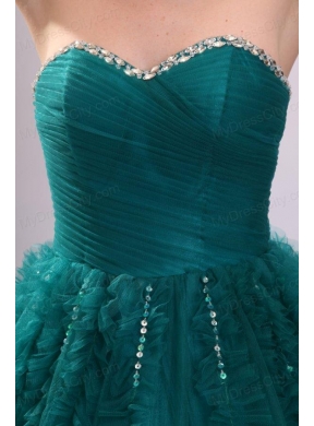 Sweetheart Teal Tulle Beading and Ruffles Quinceanera Dress