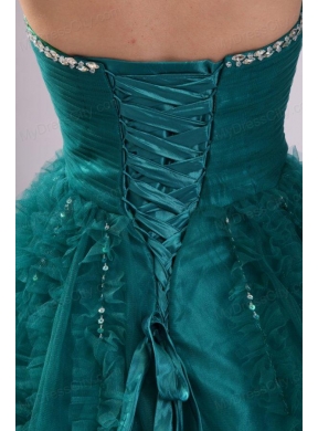 Sweetheart Teal Tulle Beading and Ruffles Quinceanera Dress