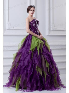 Uniques Multi-color Strapless Ball Gown Quinceanera Dress with Beading