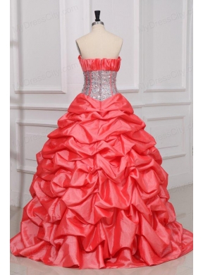 Watermelon Strapless Sequins and Pick-ups Taffeta Quinceanera  Dress