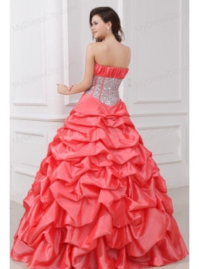 Watermelon Strapless Sequins and Pick-ups Taffeta Quinceanera  Dress