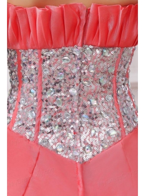 Watermelon Strapless Sequins and Pick-ups Taffeta Quinceanera  Dress