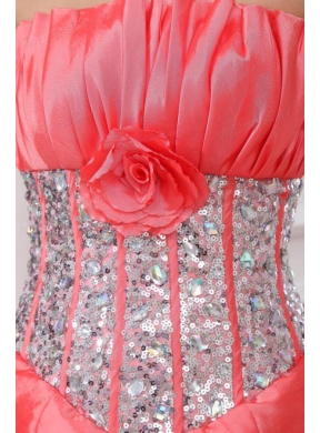 Watermelon Strapless Sequins and Pick-ups Taffeta Quinceanera  Dress