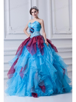 2014 Discount Ball Gown Strapless Beading Ruffles and Appliques Multi-Color Quinceanera Dress