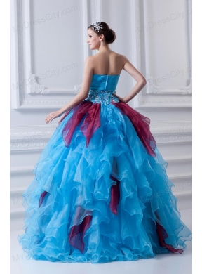 2014 Discount Ball Gown Strapless Beading Ruffles and Appliques Multi-Color Quinceanera Dress