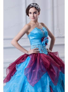 2014 Discount Ball Gown Strapless Beading Ruffles and Appliques Multi-Color Quinceanera Dress