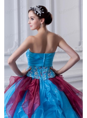 2014 Discount Ball Gown Strapless Beading Ruffles and Appliques Multi-Color Quinceanera Dress