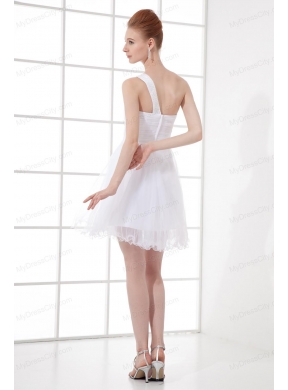 2014 Simple A-line One Shoulder Tulle Ruching Beading Short Wedding Dress