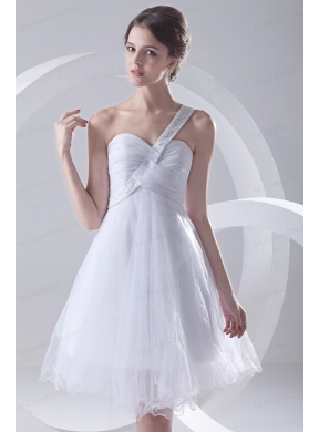 2014 Spring A-line One Shoulder Beading and Ruching Organza Wedding Dress