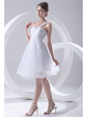 2014 Spring A-line One Shoulder Beading and Ruching Organza Wedding Dress