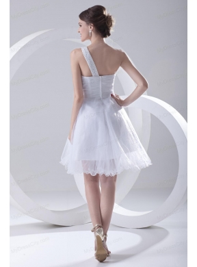 2014 Spring A-line One Shoulder Beading and Ruching Organza Wedding Dress