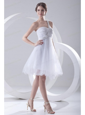 2014 Spring A-line One Shoulder Beading and Ruching Organza Wedding Dress