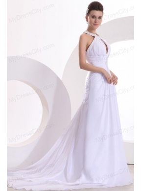 A-line Chiffon Scoop Appliques Sweep Train Wedding Dress